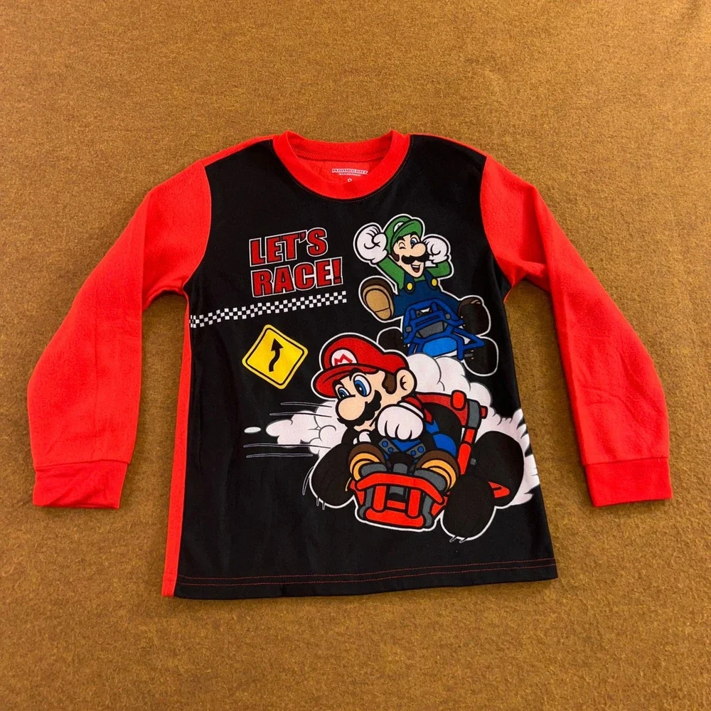 Mario Kart Boys 8 Red Black Let's Race Fleece 2-Piece Pajama Set NWT